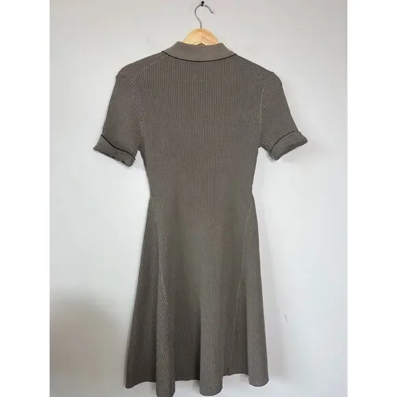 NEW Ganni Melange Collar Embroidered Short-Sleeve Knit Mini Dress Safari Size: M - Picture 7 of 8